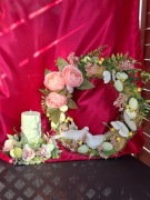 Zestaw wielkanocny. Wianek. Stroik wielkanocny. Świeca sojowa.