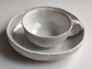 Zestaw ceramiczny biały śniadaniowy naczynia filiżanka z miską
