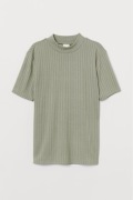H&M top zielony khaki stójka półgolf prążki podkoszulek prążkowany miętowy