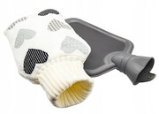 Termofor gumowy 2L z pokrowcem w serduszka – biało-szary