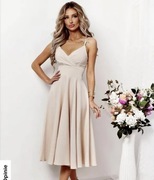 sukienka midi beżowa rozkloszowana 