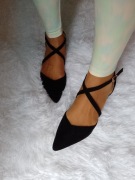 (41/42) Czarne, zmysłowe baleriny wieczorowe z zapięciem, NOWE 