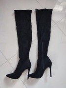 Lipsy London kozaki za kolano zamszowe czarne jak nowe 