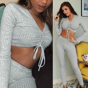 Komplet Spodnie bluza dres damskie szare roz M