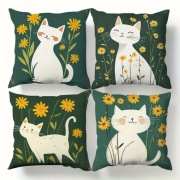 Zielona poszewka na poduszkę, bajkowe kotki, boho, 45x45, 4szt. wysyłka 12h