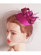 Fuksja, różowy, wrzosowy toczek z woalką na opasce. Amarant fascynator 