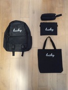 PLECAK SZKOLNY MŁODZIEŻOWY ZESTAW PIÓRNIK KOSMETYCZKA TORBA 4W1 CZARNY