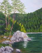 OBRAZ RĘCZNIE MALOWANY PEJZAŻ AKRYLOWY "GÓRSKIE ZALESIENIE" - 30x24cm