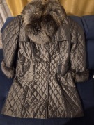 Kurtka płaszcz vanila 40 szara brązowa kołnierz futro kołnierz rękawy