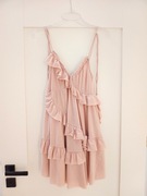 H&M pudrowa różowa długa bluzka tunika z falbanami XS 34 na ramiączkach