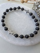 Męska bransoletka różaniec z kamieni lawa wulkaniczna hematyt krzyż unisex