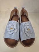 Niebieskie 127 skórzane Polskie sandały damskie z zakrytą piętą Deoni D487A