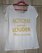 Monnari  bluzka tshirt beżowa żółta napisy lato  L/XL