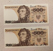 Zestaw 2 banknotów 500 zł z 1982 r. – Tadeusz Kościuszko UNC