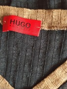 HUGO BOSS__ GRANATOWY SWETER WZÓR ŚCIĄGACZOWY 100 % LEN__BDB__38