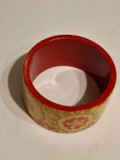 Drewniana Bransoletka Bangle Decoupage, Motyw Kwiatowy (Średnica 65 mm)