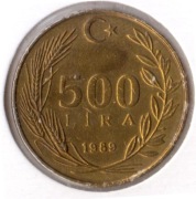 TURCJA 500 lirów 1989, KM# 989, stan: 3+/XF