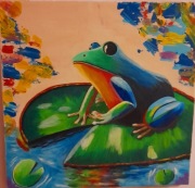 Kolorowa żabka,  40x40, akryl