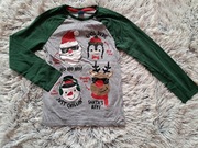 Bluzka świąteczna 134 little kids pepco szara zielona 