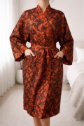 Szlafrok Jedwabne kimono XL-3XL pomarańczowo czarne blask Wietnam