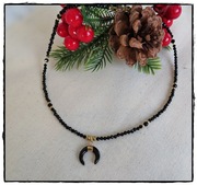 Naszyjnik HANDMADE z kamieni czarny turmalin zawieszka księżyc OCHRONA