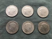 2 złote srebro Głowa Kobiety 1932 - 1933 sześć sztuk