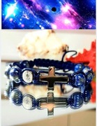 BRANSOLETKA BIERZMOWANIE  KAMIEŃ LAPIS LAZULI HEMATYT KRZYŻ STAL NA WYMIAR 