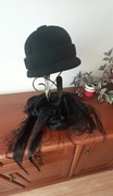 Czarny wełniany kapelusz + chusta (zestaw)