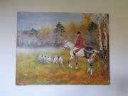 KOSSAK POLOWANIE Stary obraz olejny na płótnie ręcznie malowany.