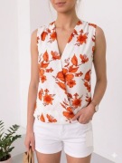 Bluzka damska top damski XS 34 w kwiaty elegancka kopertowa bez rękawów