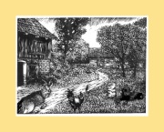 Lądek- Kolno -Podwórko- linoryt Warmia- Mazury