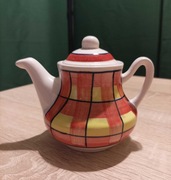 Dzbanuszek do herbaty z porcelany kremowy w kratkę PRL