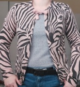 Sandwich damski sweter kardigan zebra brzoskwiniowy w zebrę bawełna M 38