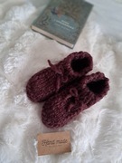 Wełniane skarpetki kapcie ręcznie robione bordo burgund