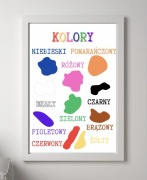 Plakat montessori edukacyjny kolory a4 21x29,7 cm ramka wzory