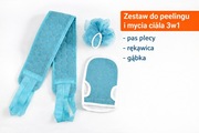 Zestaw do mycia i peelingu ciała 3w1 pas do pleców, rękawica, gąbka 