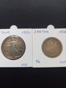 1/2 Dolara 1942 i 1 Połtnik 1925 CCCP , srebro