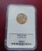 Moneta 2 zł złote 2006, grading ECC, MS62