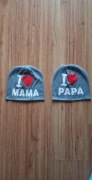 Czapki komplet dla bliźniąt / rodzeństwa nowe I Love Mama & I Love Papa