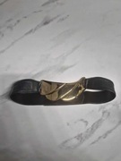 Granatowy/grafitowy pasek ze złotą dużą klamrą uniwersalny