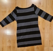 TUNIKA z trykotu- bawełna 85% czarno- popolielate pasy, XL 42 b.dobry stan