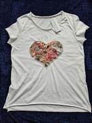 Koszulka damska biała, cekinowe serce 