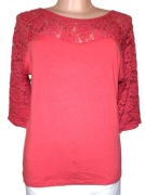 Malinowa Bluzka z koronkowym dekoltem i 3/4 rękawem L - 2 XL (40 - 44)