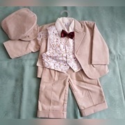 Ubranko / garniturek do chrztu beżowy, rozm. 68 cm.