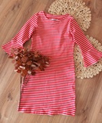 Biało czerwona sukienka tunika w paski pasy zrękawami Next 34XS