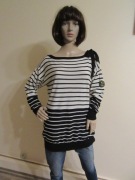 SONIA RYKIEL H&M cienki sweter w biało-czarne paski 100% wełna - M