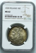 . II RP. 10 złotych 1939 Piłsudski NGC MS62 – PIĘKNE 