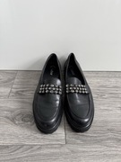 czarne skórzane mokasyny Gabor z ozdobną klamrą z kryształkami Rozmiar 41