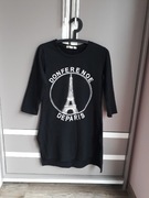 Czarna bluzka z rękawem 3/4 tunika damska Paris rozmiar M długa bluzka 