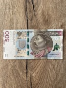 Banknot o nominale 500 zł z serii AA